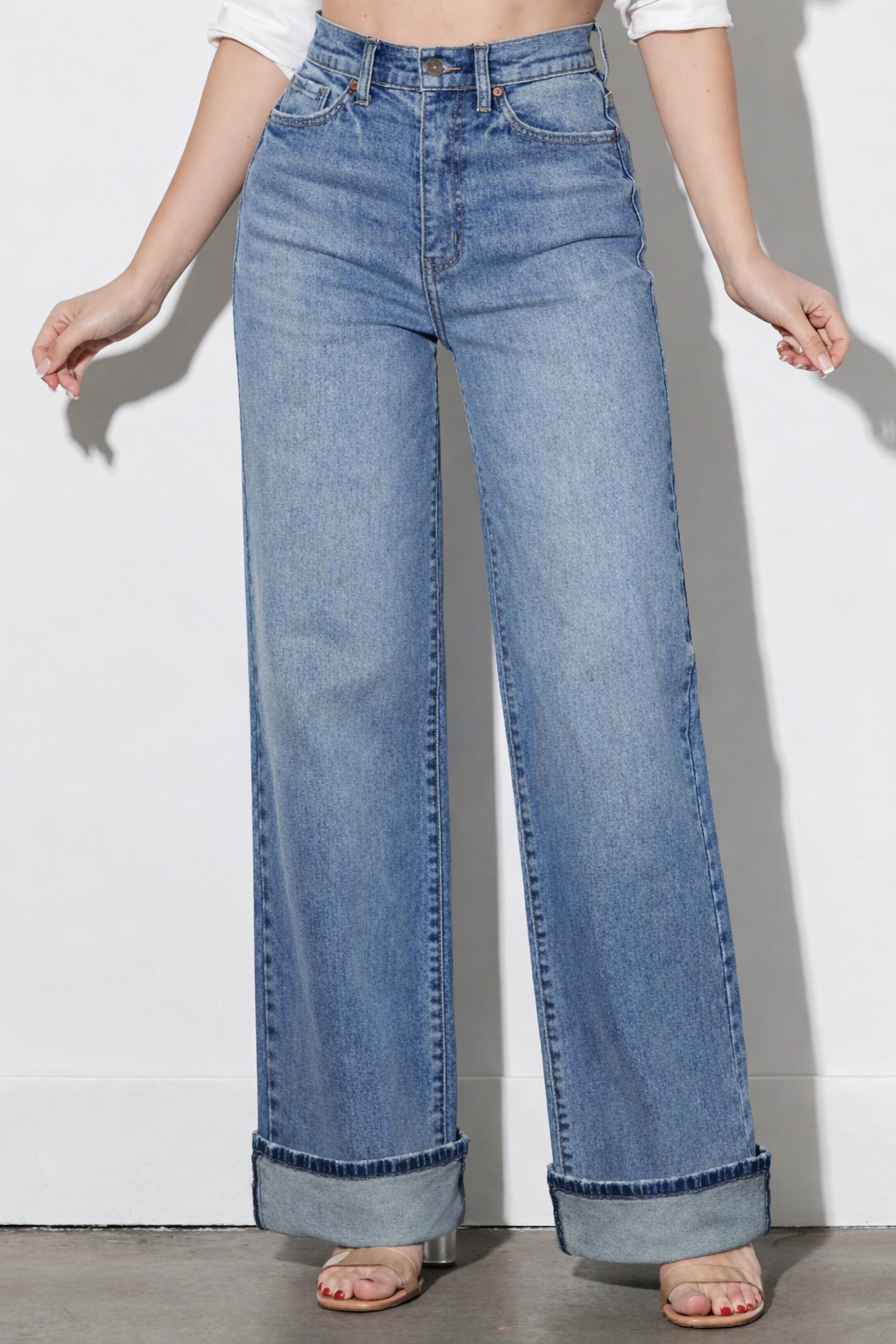 Stone Edge Cuffed Wide Leg Jeans