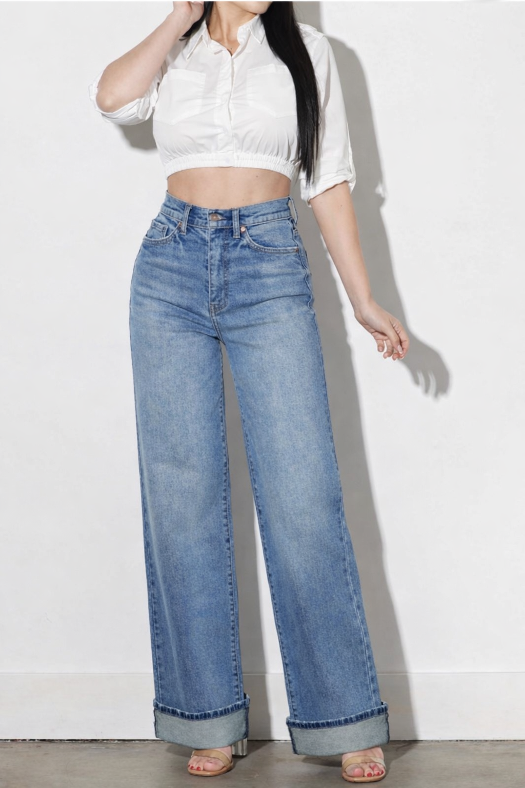 Stone Edge Cuffed Wide Leg Jeans