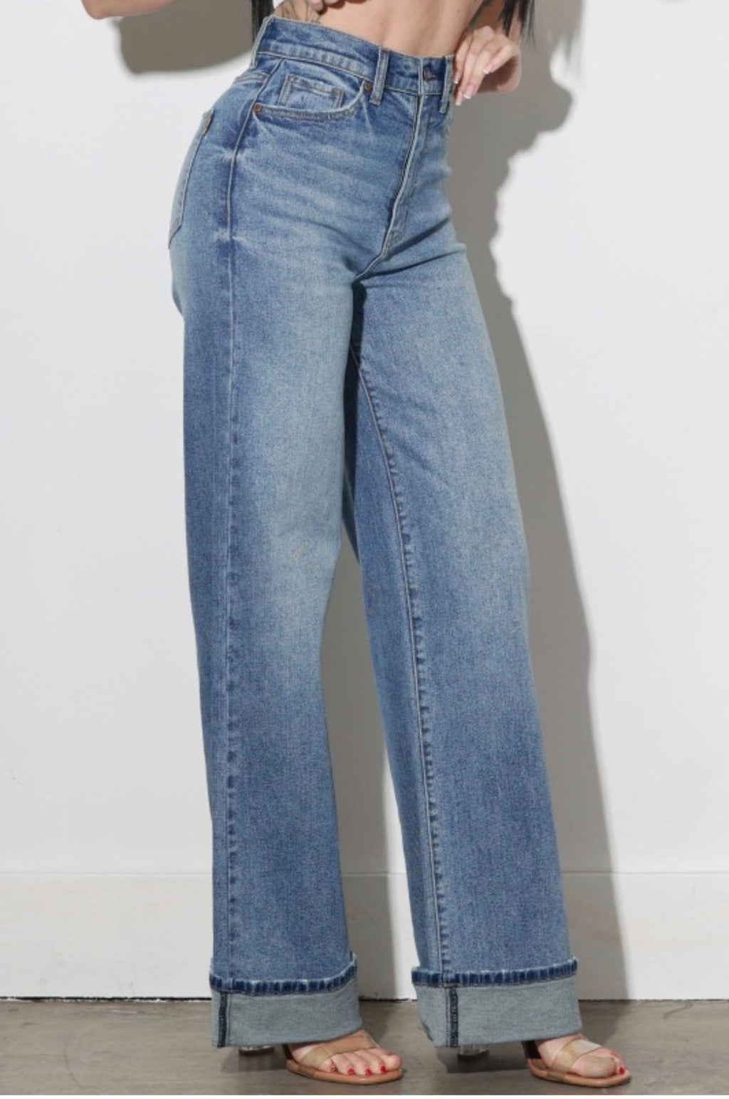 Stone Edge Cuffed Wide Leg Jeans