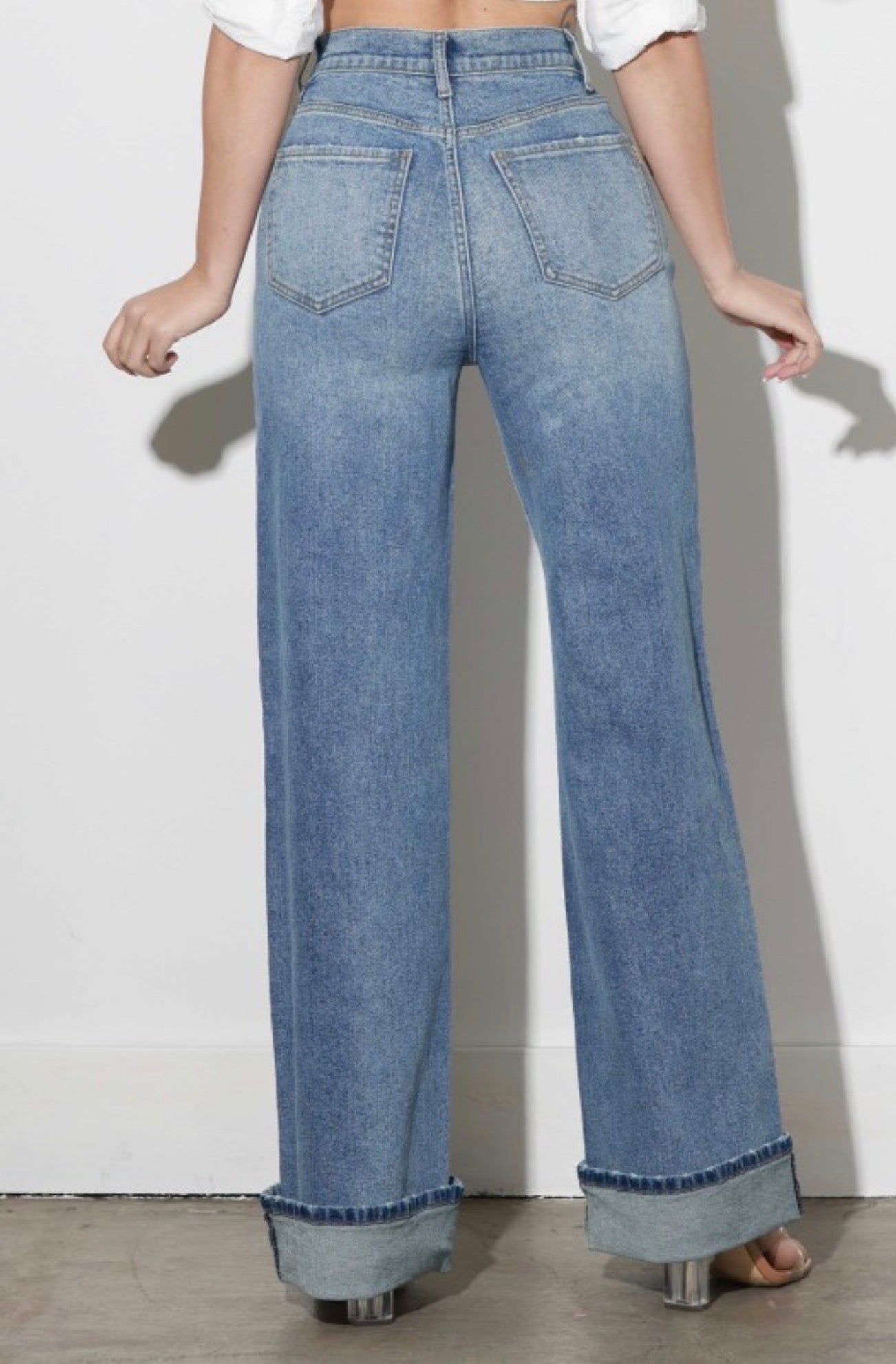 Stone Edge Cuffed Wide Leg Jeans