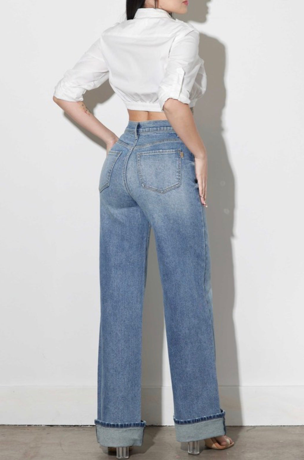 Stone Edge Cuffed Wide Leg Jeans