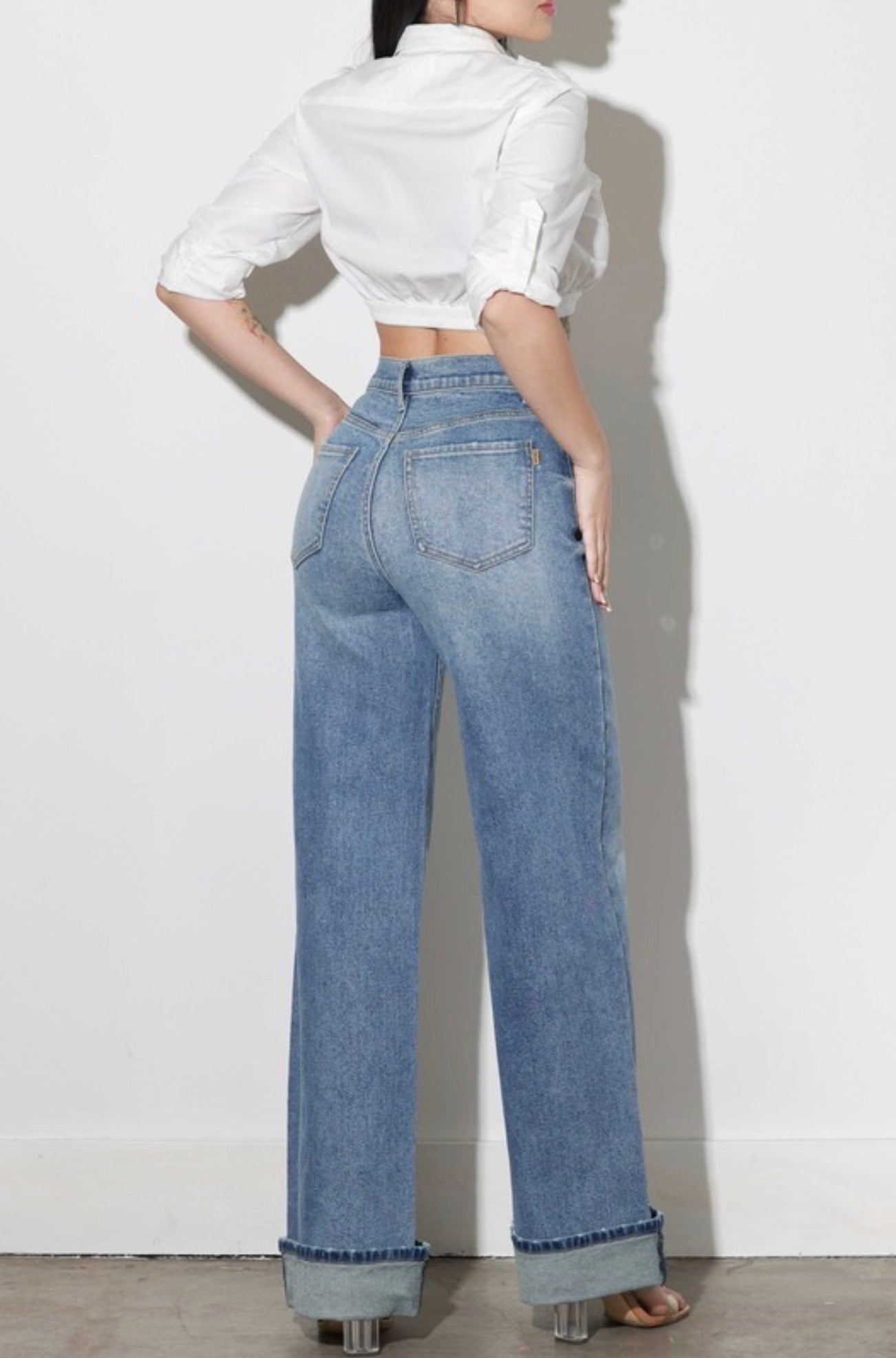 Stone Edge Cuffed Wide Leg Jeans